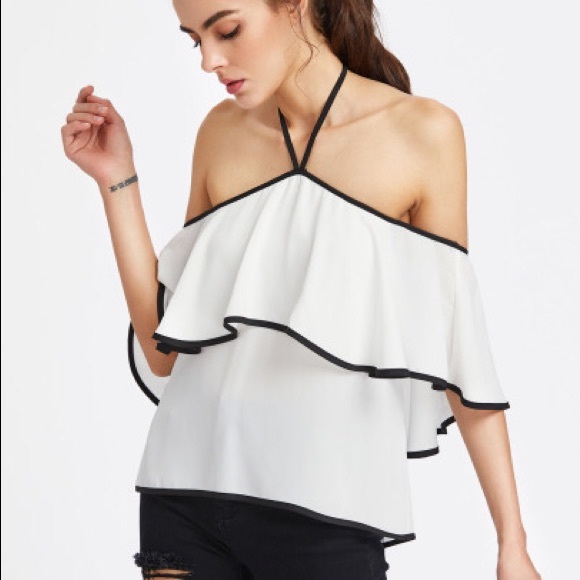 Contrast Flounce Halter Top - Picture 1 of 4